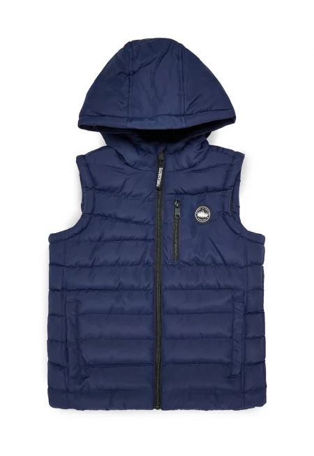 Капитониран елек с качулка и джобове встрани