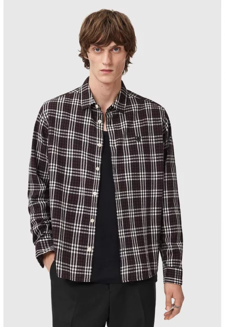 Карирана риза с класическа яка - Бял/Черен/Тъмнокафяв