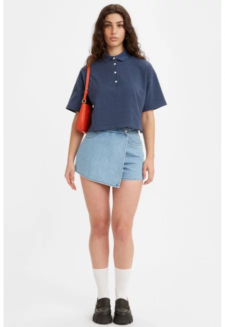 Къса пола-панталон със средна талия - Светлосин