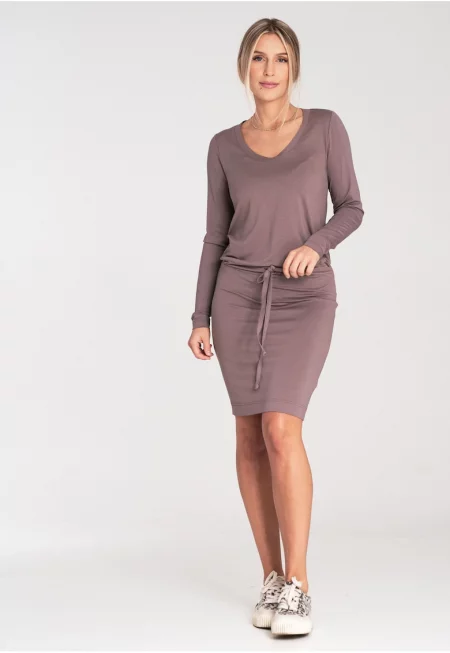 Къса рокля  кафява - вискоза