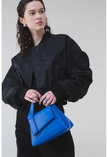 Късо яке бомбър със свободни ръкави - Избеляло черно