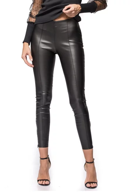 Клин Nellie от еко кожа с висока талия и цепки с цип - Черен