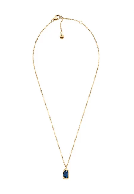 Колие от неръждаема стомана със стъклена висулка - Златист/Син