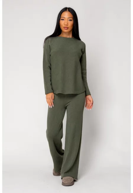 Комплект Vellera Пуловер и дълъг панталон маслина 18237 - Зелен