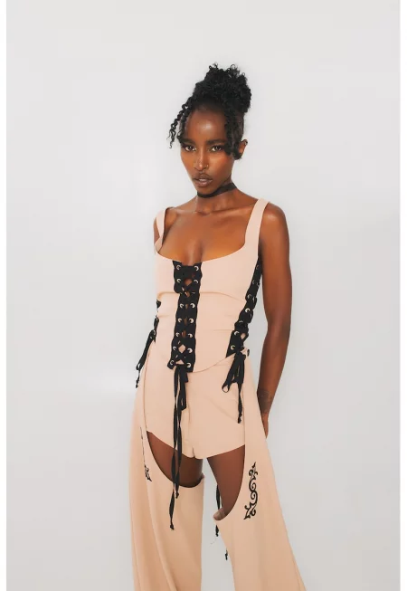 Корсет с връзки - Черен/Бежов