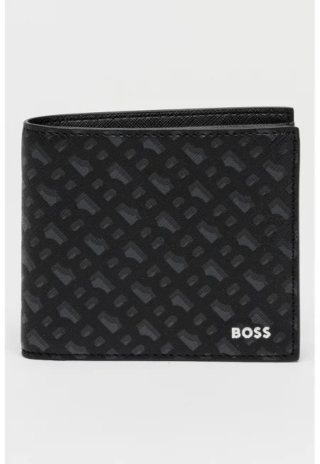 Кожен портфейл с двойно прегъване и шарка - Черен/Сив