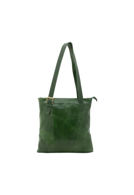 Кожена чанта през рамо с дълги презрамки - Зелен