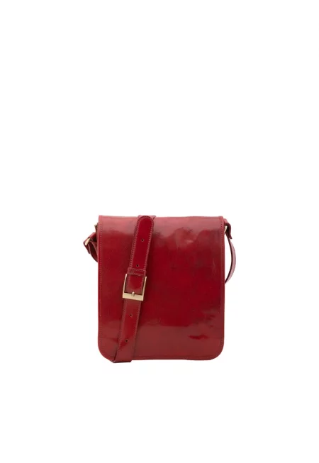 Кожена чанта през рамо с регулируема презрамка - Червен