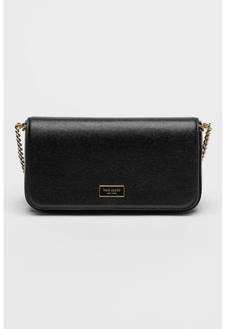 Кожена чанта през рамо Serena с капаче - Черен