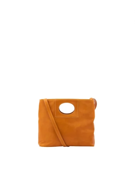 Кожена чанта през рамо - Синапено жълто