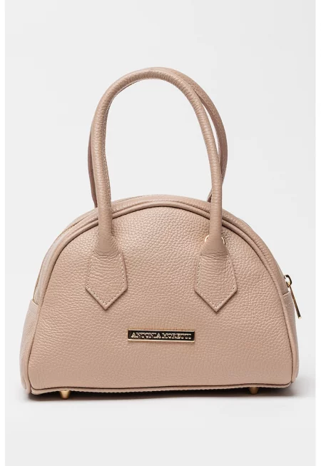 Кожена ръчна чанта с отделяща се презрамка - Прашно розово