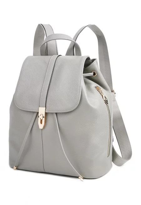 Кожена раница Milo с регулируеми презрамки - Светло сив