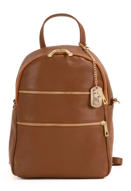 Кожена раница Zeolla с отделяща се презрамка - Камел