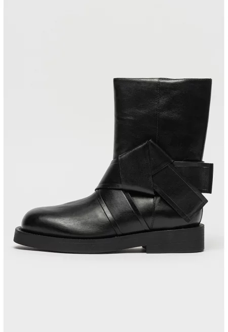 Кожени боти Fawn с деконструирана панделка - Черен