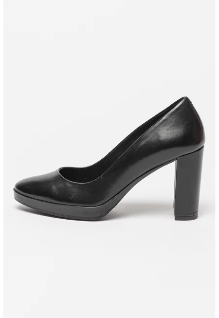 Кожени обувки с масивен ток - Черен