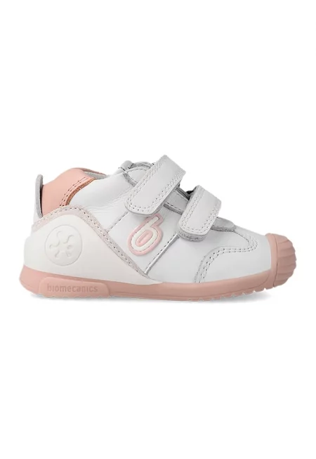 Кожени спортни обувки с велкро - Мръснобял/Прашно розово