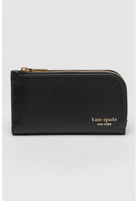 Кожено портмоне с двойно прегъване - Черен