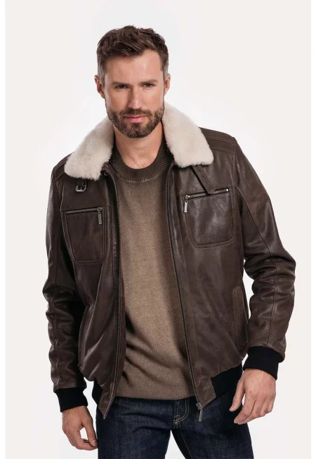 Leather Яке с яка от еко пух