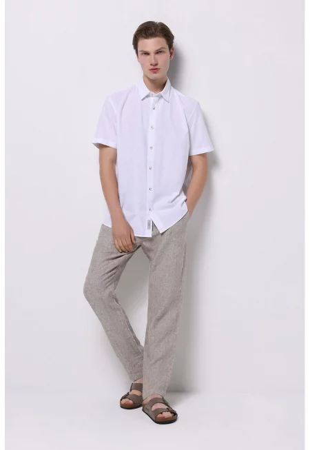 Ленен панталон - Светло кафяво