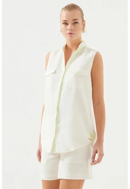 Ленена риза без ръкави - Крем