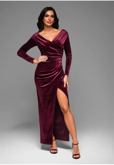 Макси вечерна рокля  LA-OM-DLR040 - Bordeaux