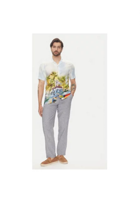 Мъжки панталон  30-003030 - Лен/Памук - Син - Син