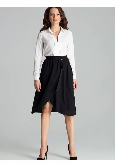 Миди пола  черна - плисирана талия - скрит страничен цип - колан със златна катарама - полиестер - Черен