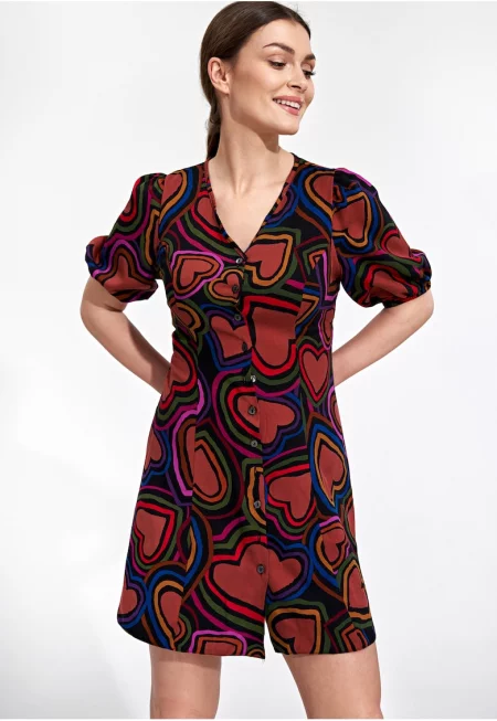 Мини рокля  вискоза - черно - червено