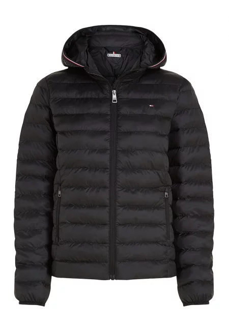 Олекотено капитонирано яке с висока яка - Черен