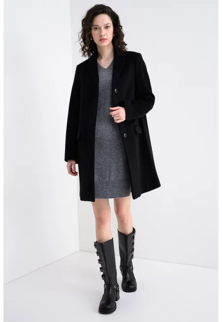Палто с вълна - Черен