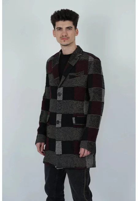 Palton regular fit cu imprimeu in carouri si buzunare frontale - Черен