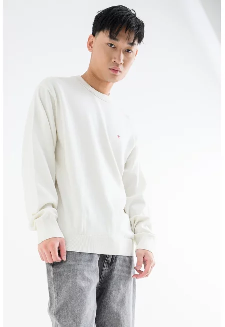 Памучен суитчърт с овално деколте - Бял