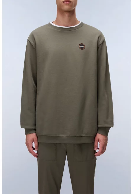 Памучен суитшърт с овално деколте - Каки