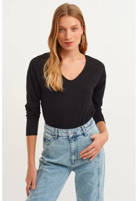 Памучна блуза Flanewzun с овален подгъв