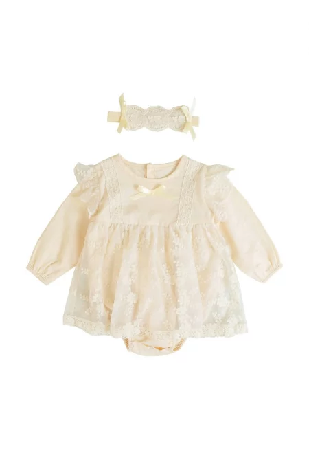 Памучна рокля Jessie Cream за момичета