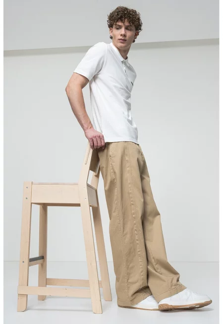 Памучна тениска с яка - Бял