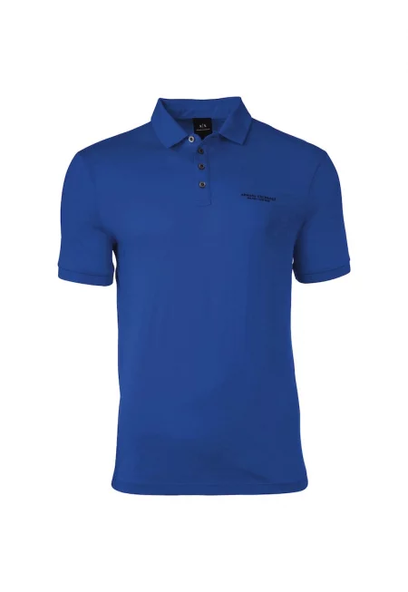 Памучна тениска слим с яка и лого - Син