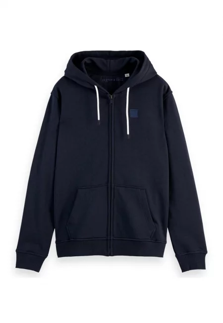 Памучно худи с цип - Тъмносин