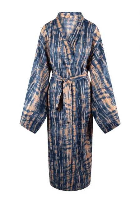 Памучно кимоно с принт - Оранжев/Син