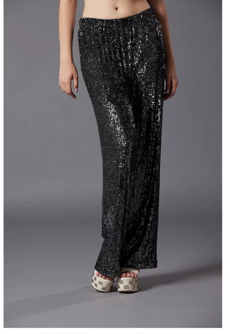 Панталон Manuela с пайети - Черен/Сребрист