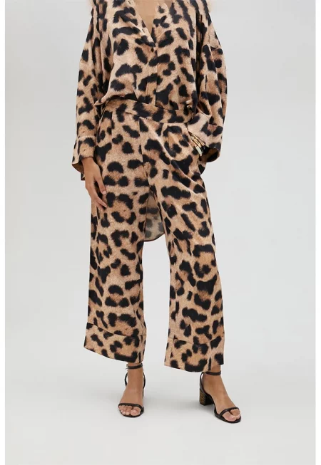 Панталон над глезена с десен - Черен/Камел