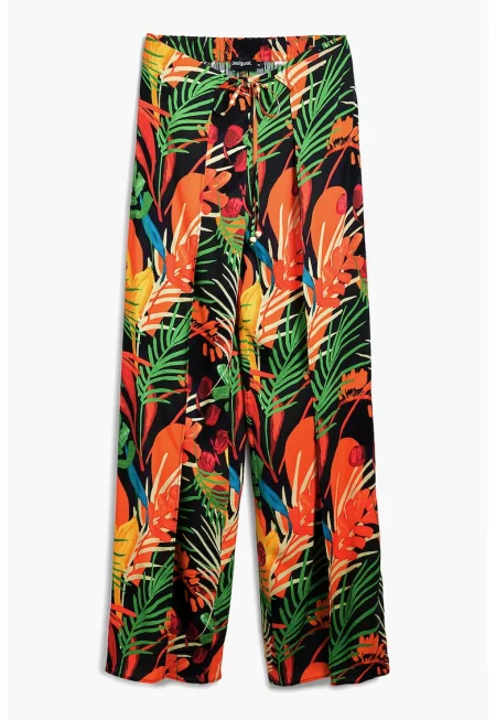 Панталон с еластична талия и принт - Многоцветен