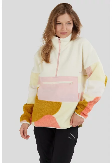 Поларен трекинг суитшърт Riva с къс цип - Карамел/Прашно розово/Крем