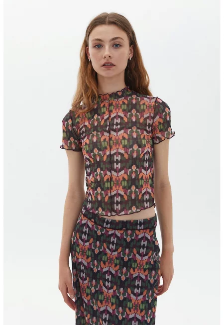 Полупрозрачна тениска с принт