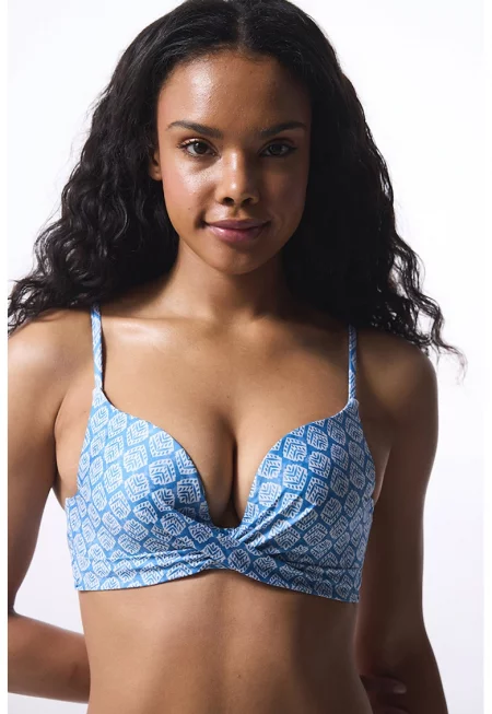 Повдигащ сутиен с шарка - Пастелносин/Бял