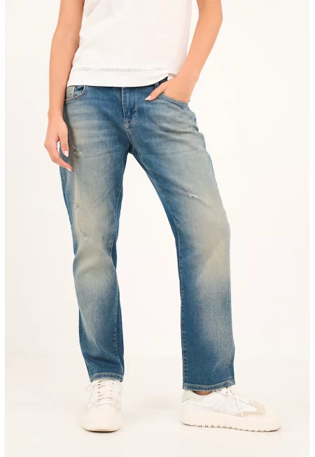 Прави дънки със захабен ефект - Тъмносин