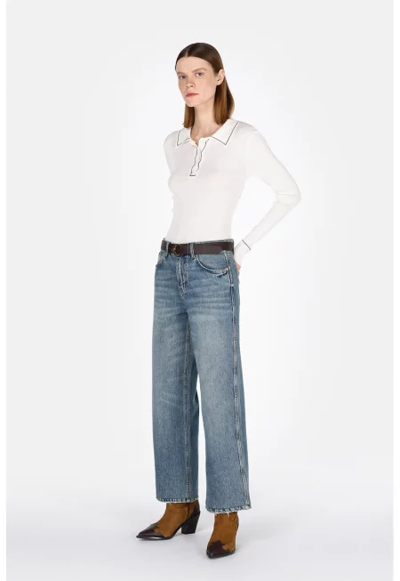 Прави разкроени дънки - Тъмносин