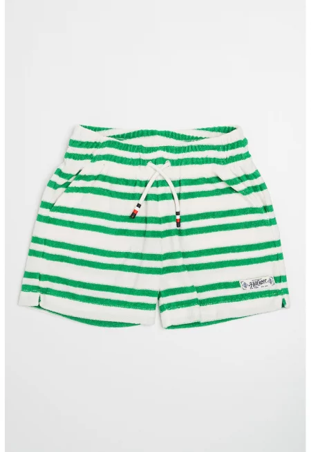Раирани шорти с органичен памук - Зелен/Мръснобял