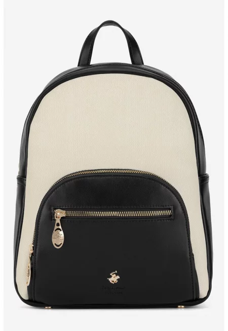 Раница с текстил - Черен/Светло бежово