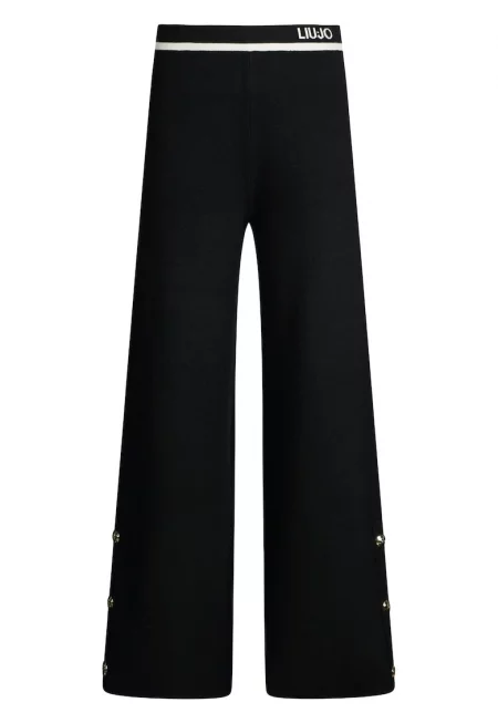 Разкроен панталон с лого - Черен